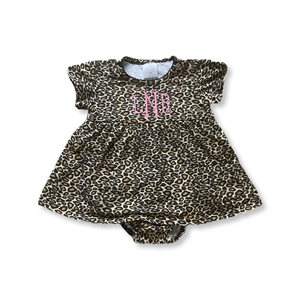 Monogrammed Baby Girl Dress - Leopard