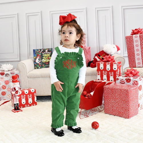 Monogrammed Girls Christmas Outfit- Green