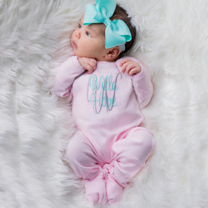 0-3M PINK CONVERTIBLE FOOTED ROMPER OVER- STOCK SALE!  Name & Initial