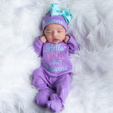 Hello World Baby Girl Coming Home Outfit - Purple