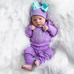 Baby Girl Personalized Sleeper And Hat- Purple