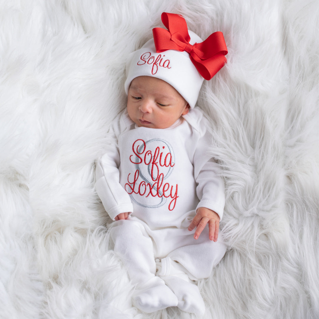 baby girl red dress Baby Girl Personalized Outfit- Red and Gray