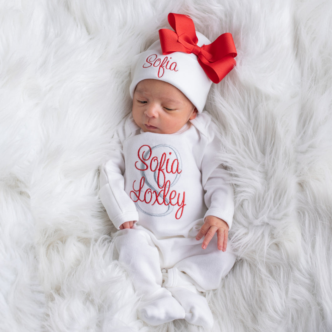 Baby Girl Personalized Outfit- Red and Gray