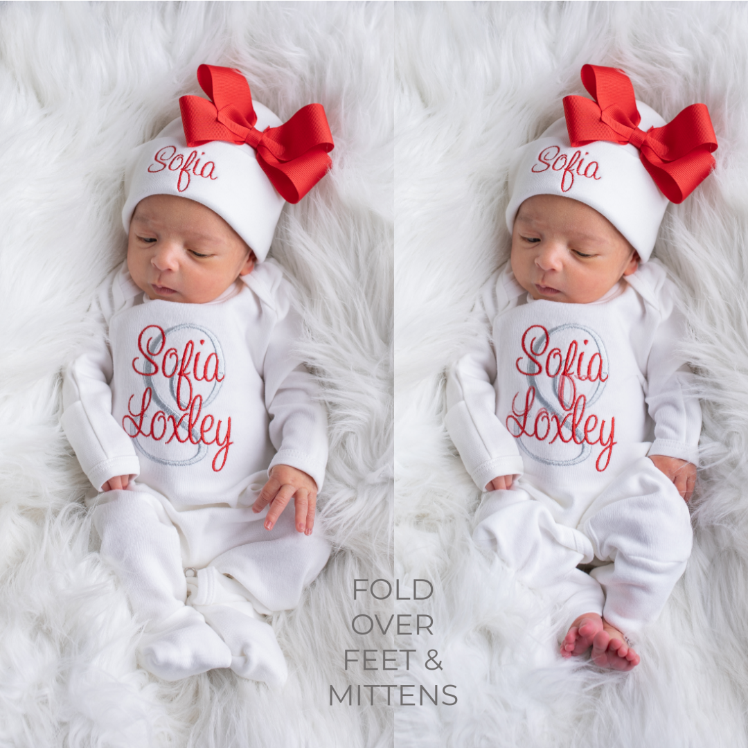 Baby Girl Personalized Outfit Red and Gray Junie Grace