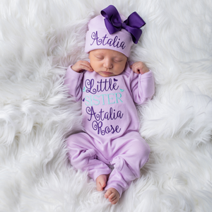 Little Sister Baby Girl Sleeper & Hat - Lavender