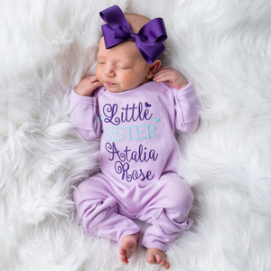 Personalized Little Sister Outfit W/ Headband - Lavender
