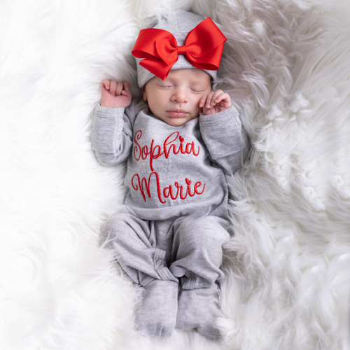 Personalized Baby Girl Outfit - Gray and Red