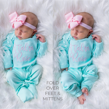 Baby Girl Personalized Outfit - Aqua Mint With Pink Headband