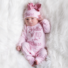 Personalized Baby Girl Hello World Outfit  - pink and mauve