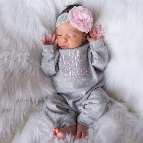 Personalized Baby Girl Outfit with Floral Headband