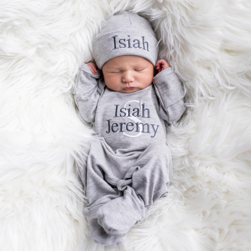 Newborn Baby Boy Coming Home Outfit- Gray W/Dark Gray