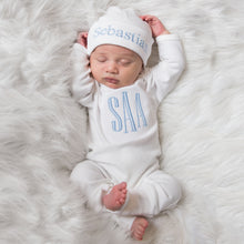 Monogrammed Baby Boy Outfit- White W/Light Blue