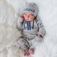 Custom Baby Boy Outfit with Hat - Gray and Navy