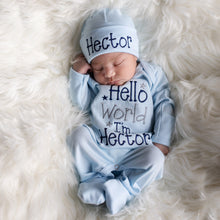Personalized Baby Boy Outfit- Light Blue Hello World