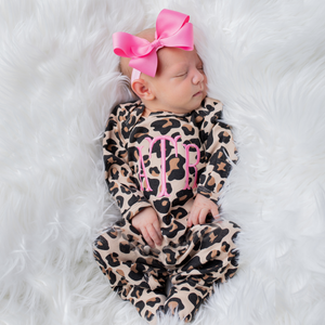 Baby Girl Personalized Coming Home Outfit & Headband - Leopard Print