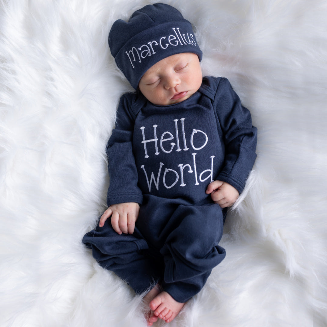 Hospital Newborn Onesie Hello World Baby Boy Coming Home Outfit Tu