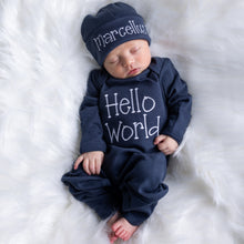 Personalized Baby Boy Hello World Outfit - NAVY