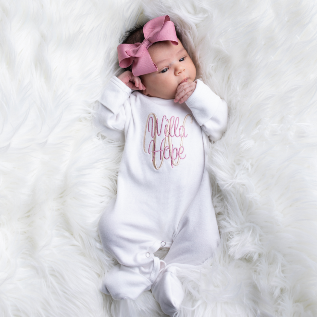 Baby Girl Personalized Outfit W/ Headband - Beige and Mauve