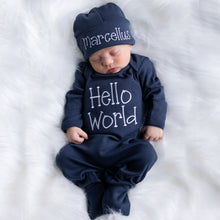 Personalized Baby Boy Hello World Outfit - NAVY
