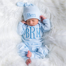 Newborn Baby Boy Outfit with Matching Hat- Light Blue and Blue