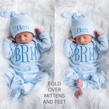 Newborn Baby Boy Outfit with Matching Hat- Light Blue and Blue