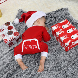 Personalized Boys  Christmas Pajamas- Red Faux Butt Flap