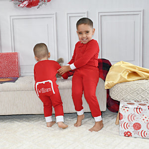 Personalized Boys  Christmas Pajamas- Red Faux Butt Flap