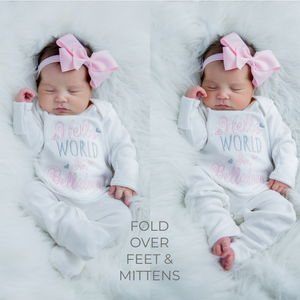 Hello World Personalized Baby Girl Outfit w/ Headband