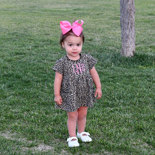 Monogrammed Baby Girl Dress - Leopard