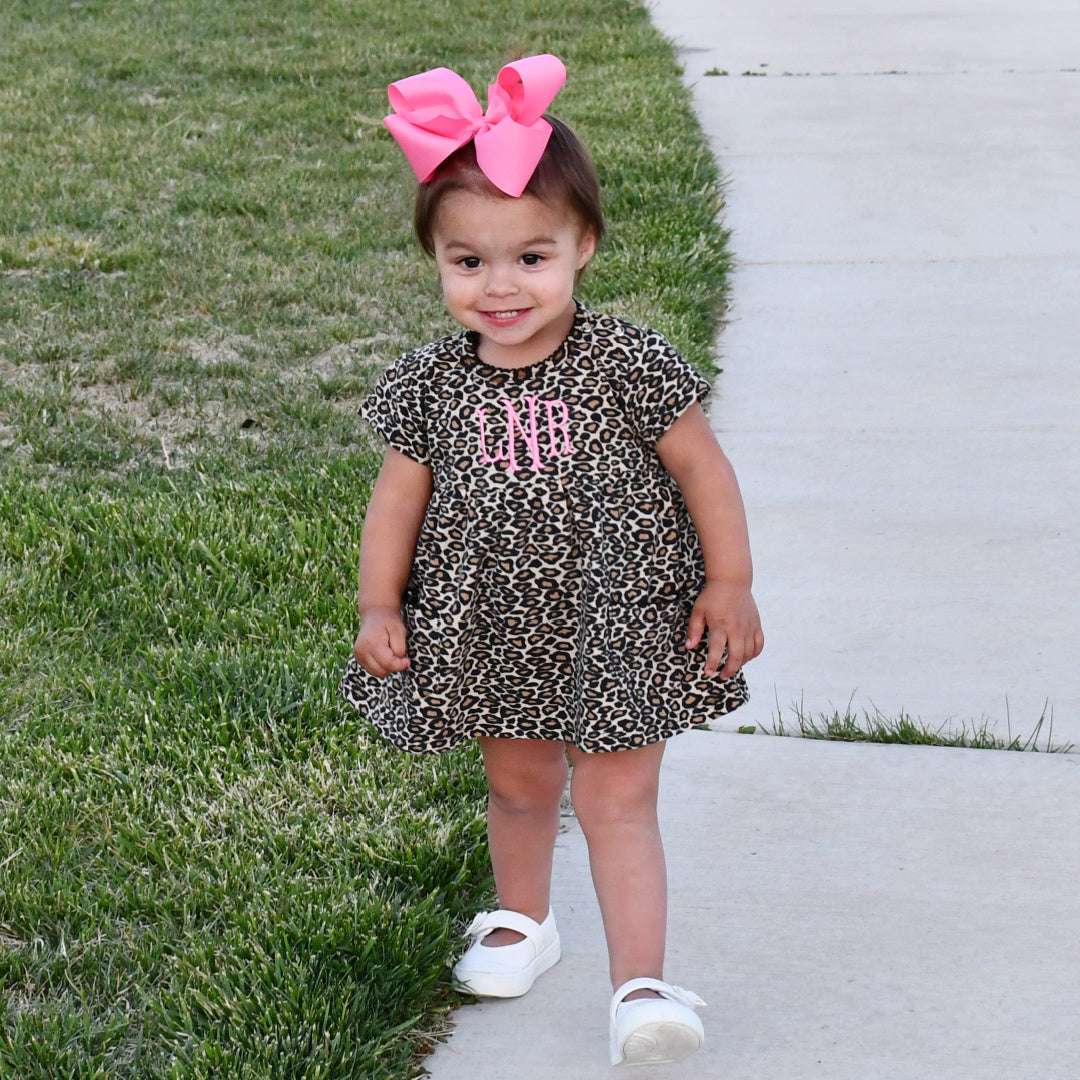 Monogrammed Baby Girl Dress - Leopard Monogrammed Baby Girl Dress - Leopard