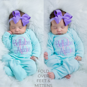 Baby Girl Personalized Outfit W/ Headband - Mint