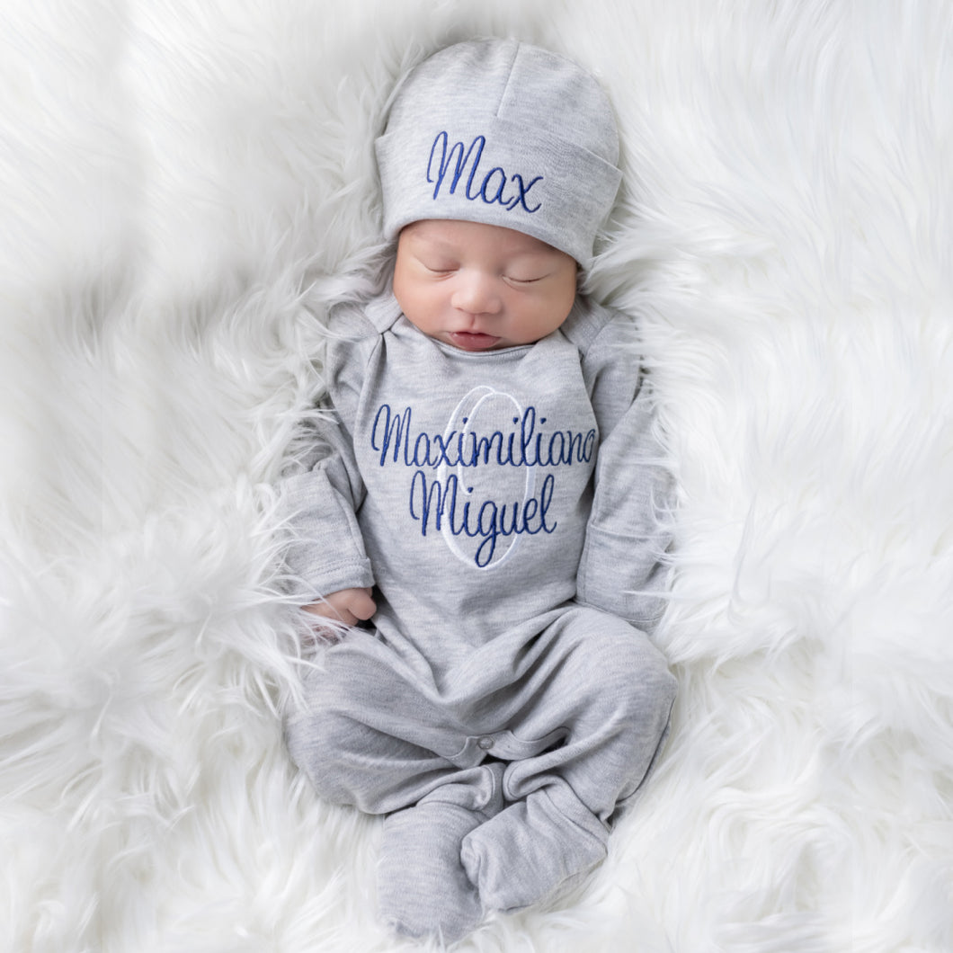 Newborn Baby Boy Coming Home Outfit - Cursive Font