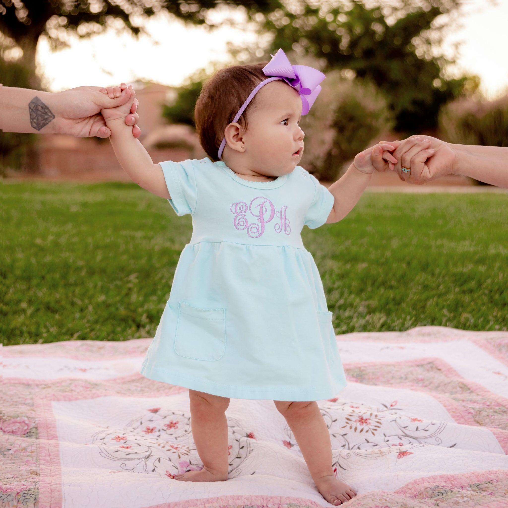 Monogrammed Baby Girl Dress - Aqua Monogrammed Baby Girl Dress - Aqua