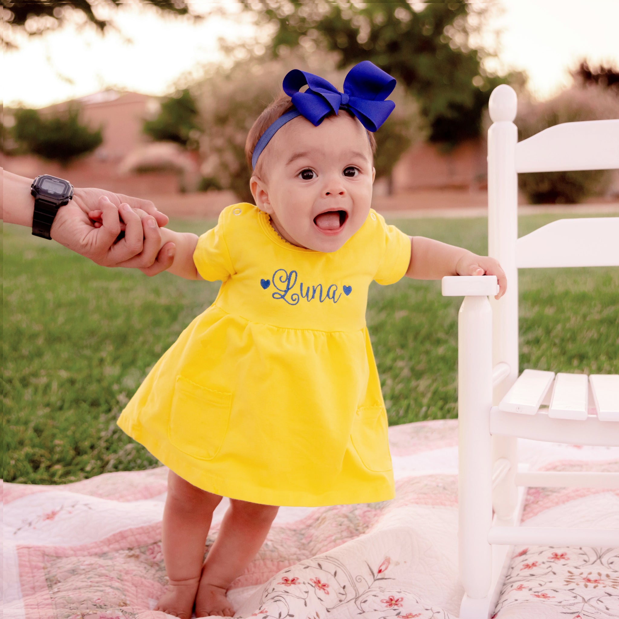 Monogrammed Baby Girl Dress - Yellow Monogrammed Baby Girl Dress - Yellow