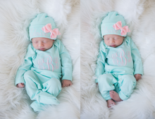 Monogrammed Baby Girl Outfit - Mint and Pink