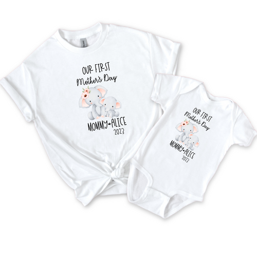 Our First Mother's Day  Matching Mommy and Me Shirts Elephants