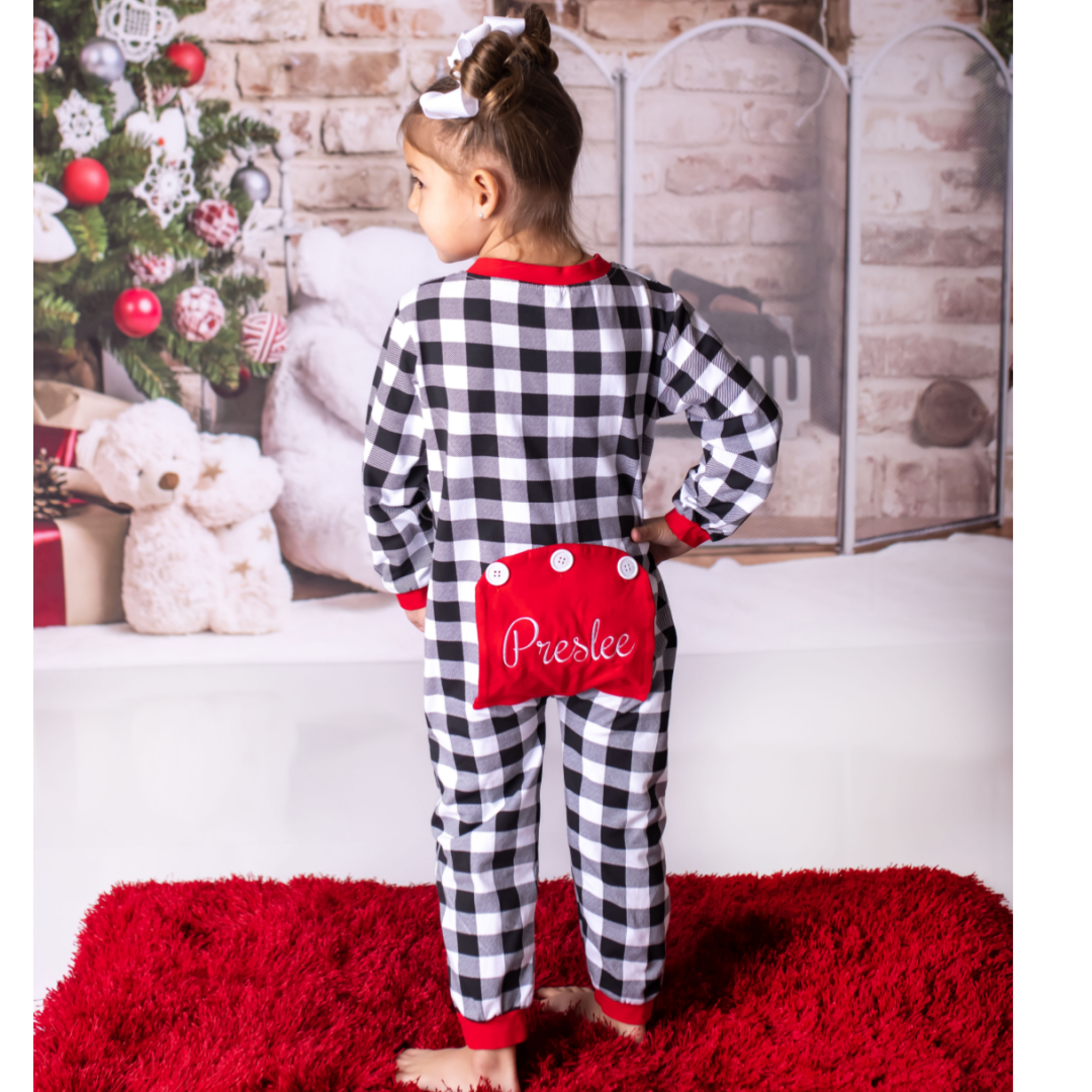 Girls Personalized Christmas Pajamas Buffalo Plaid Junie Grace