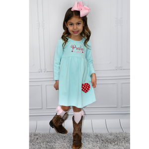 Girls Personalized Valentine's Day Dress - Aqua