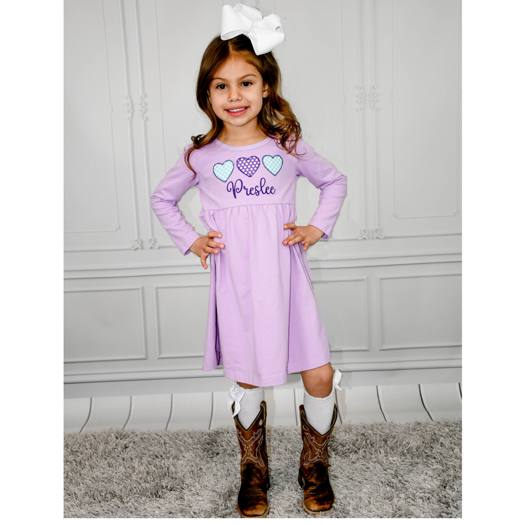 Girls  Personalized Valentine's Day Dress - Lavender