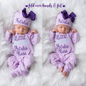 3 Piece Baby Girl Gift Set with Blanket Little Sister Junie Grace