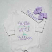 "Hello World" Bodysuit and Hat with Bow Coming Home Outfit