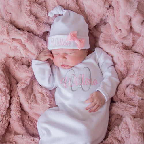 Customized Baby Girl Coming Home Gown and Headband