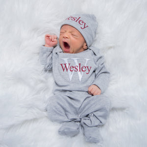 Newborn Boy Personalized Hat & Romper Outfit