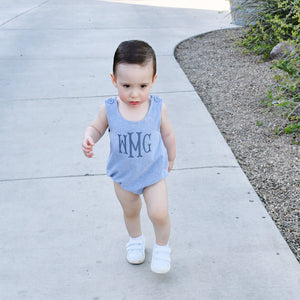 Monogrammed Baby Boy Summer Outfit- Gray