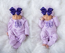 Newborn Girl Monogrammed Romper and Hat Outfit