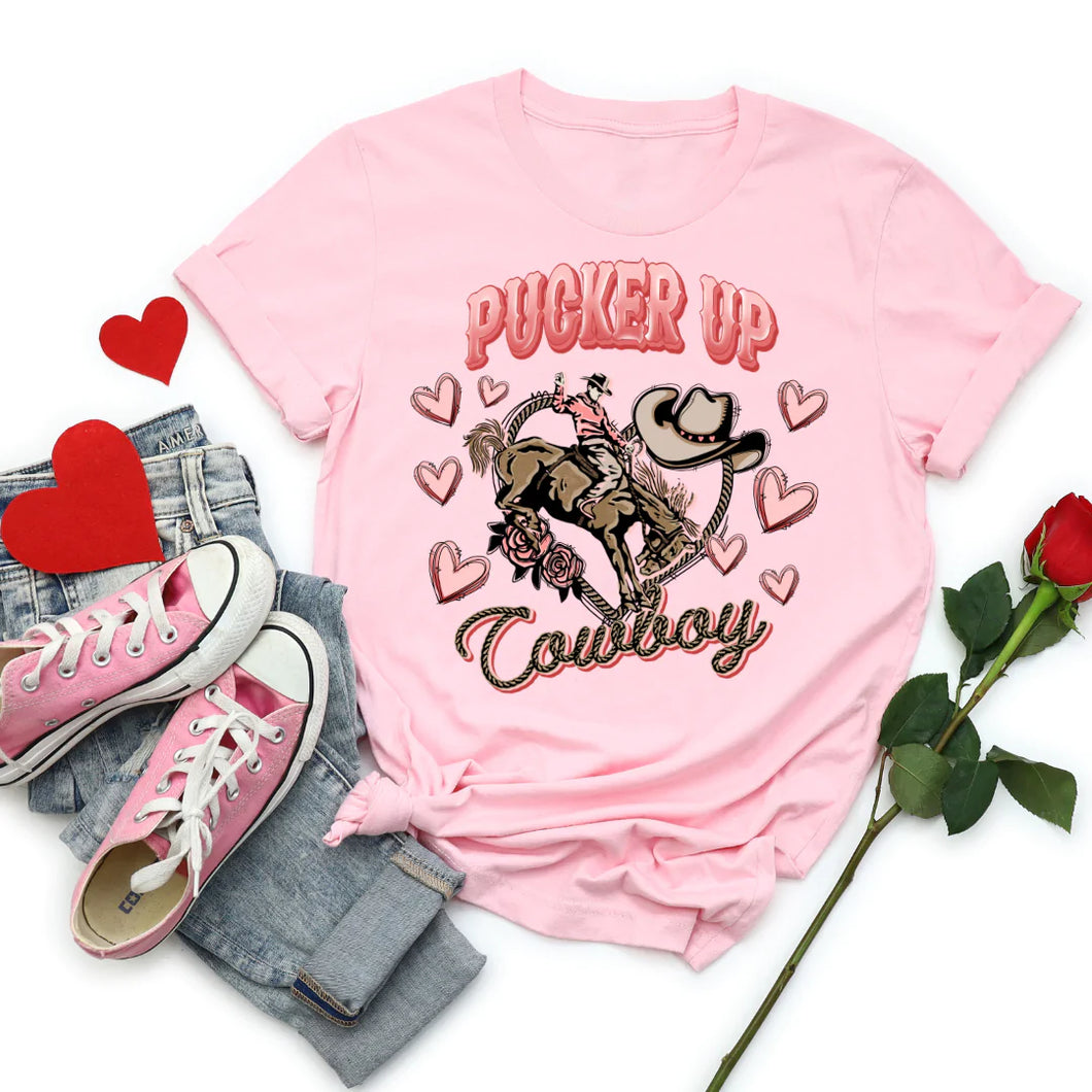 Women's Valentine's Day T Shirt- Pucker Up Cowboy