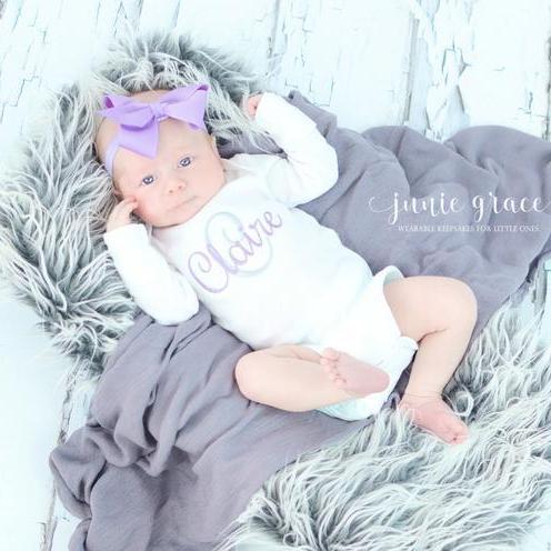 Claire lavender baby bodysuit with purple headband bow