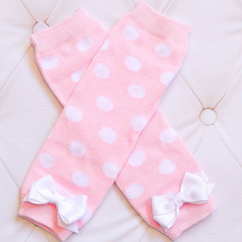 pink and white baby girl leggings with white bows
