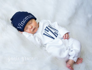 Newborn Boy Coming Home Outfit with Monogram