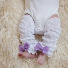 White scrunch leggings with purple bows